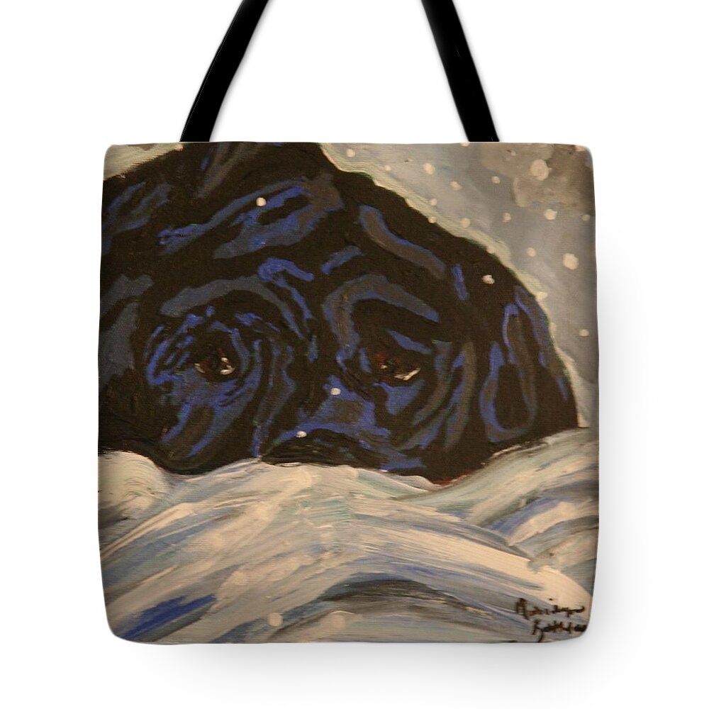 Labrador Retriever Tote Bag featuring the painting Snow Day by Marilyn Quigley