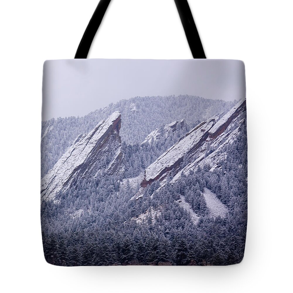 Snow Tote Bag featuring the photograph Snow Dusted Flatirons Boulder Colorado by James BO Insogna