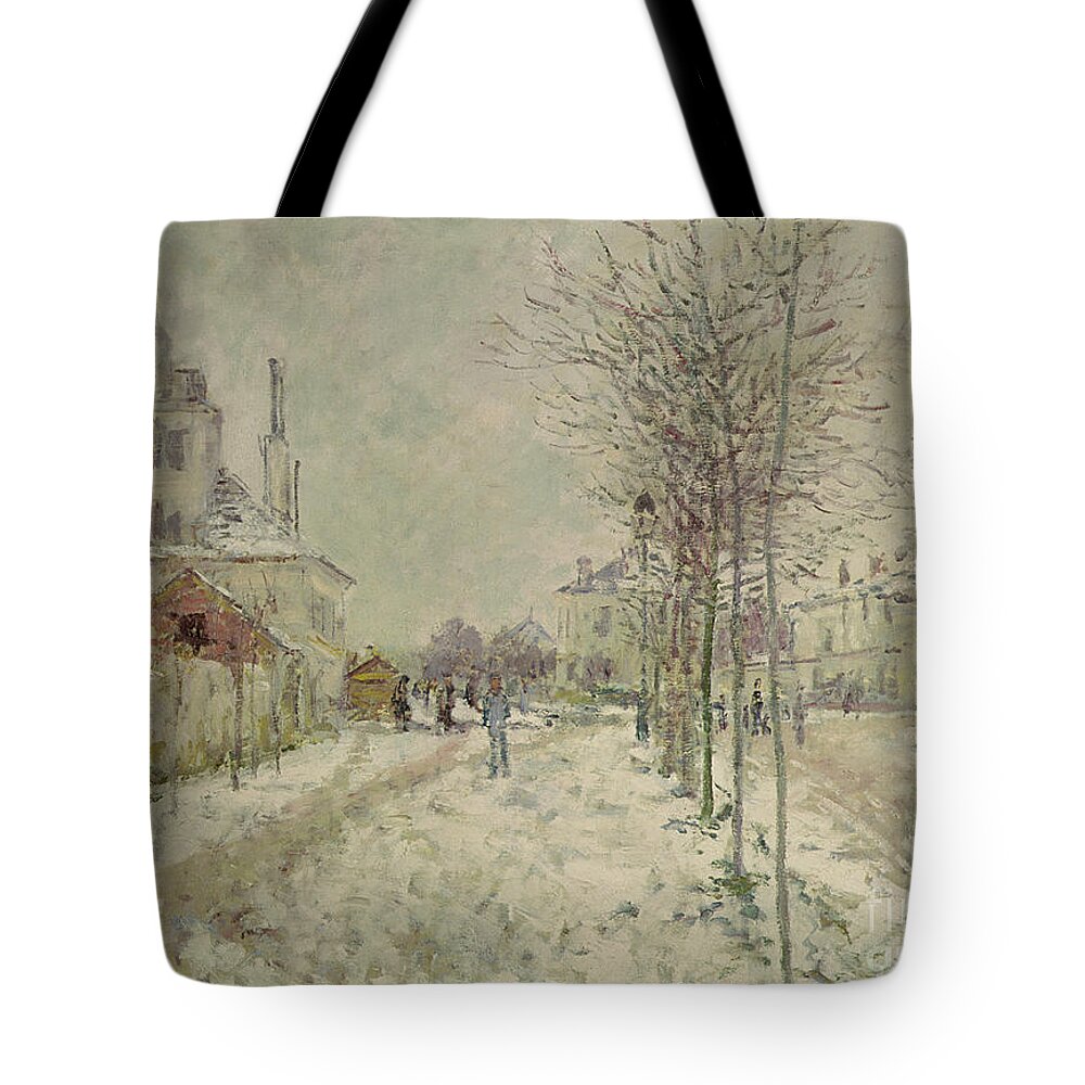 Snow Effect Tote Bag featuring the painting Snow Effect by Monet by Claude Monet