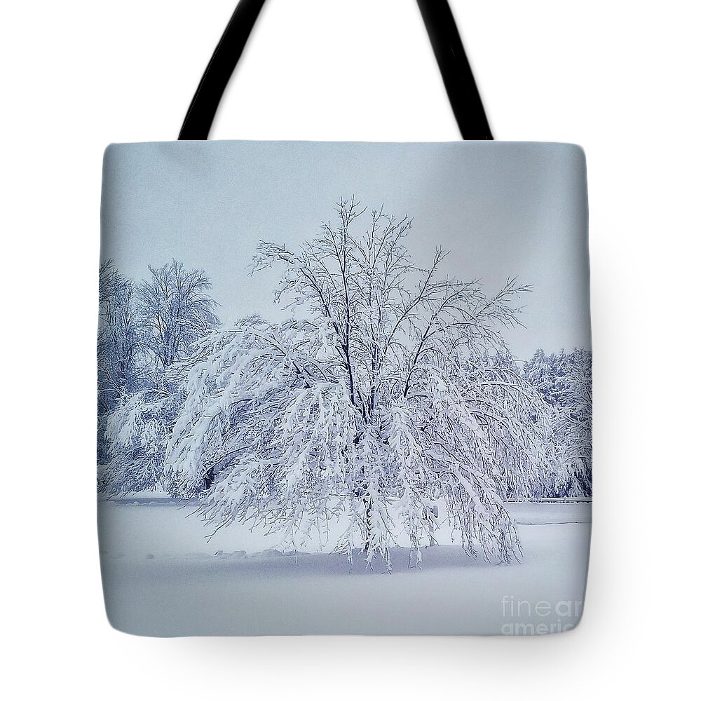 Landscape Tote Bag featuring the photograph Snow Encrusted Tree by Mary Capriole