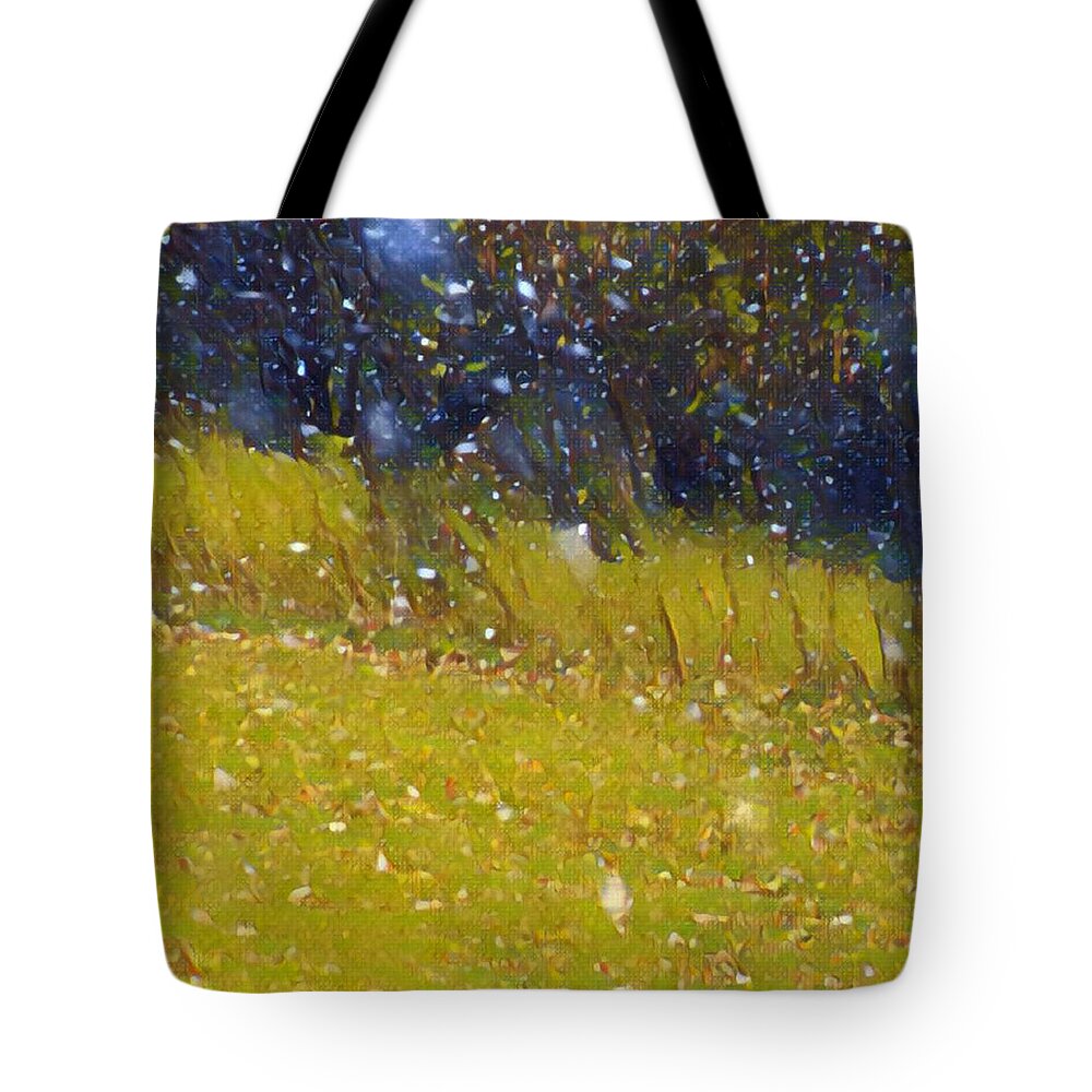 Snow Tote Bag featuring the photograph Snow in October #2 by Unhinged Artistry