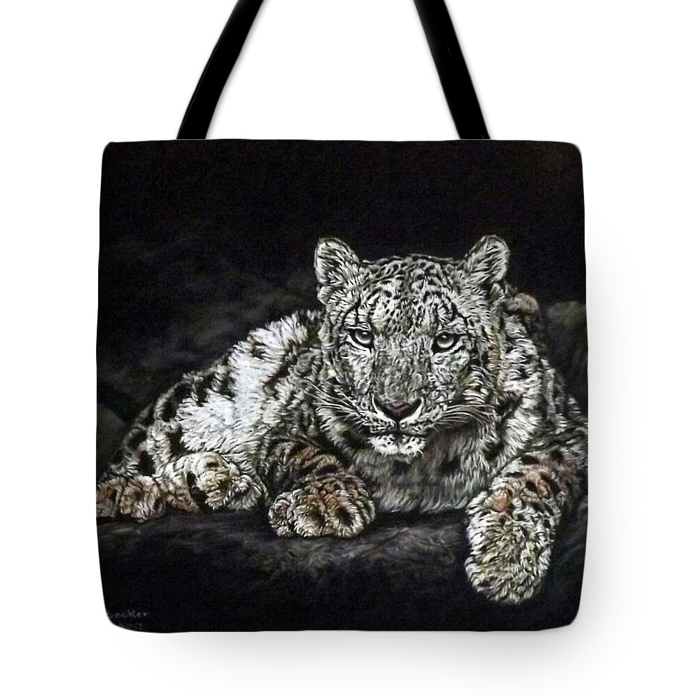 Snow Leopard Tote Bag featuring the painting Snow Leopard by Linda Becker