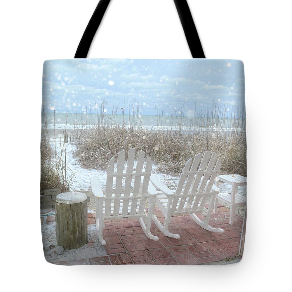 Beach Tote Bag featuring the photograph Snow On The Beach 4 by Kathy Baccari