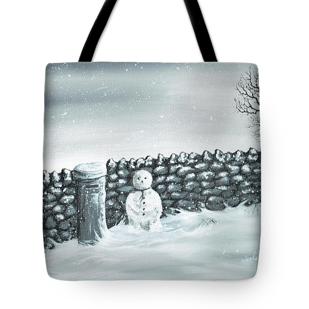 Snowman Tote Bag featuring the painting Snow Patrol by Kenneth Clarke