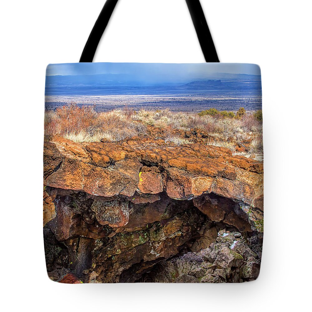 Landscape Tote Bag featuring the photograph Snow Shower at Lava Beds by Marc Crumpler