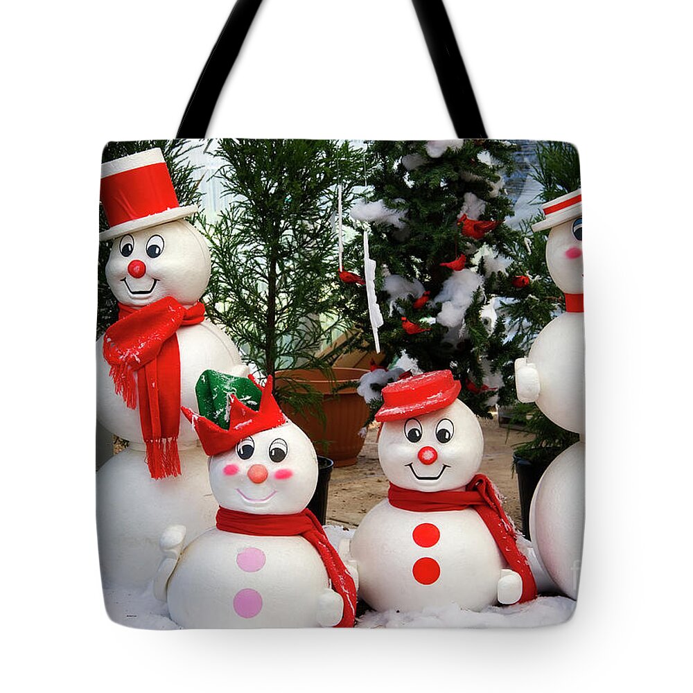 Snowman Tote Bag featuring the photograph Snowman Family by Jill Lang