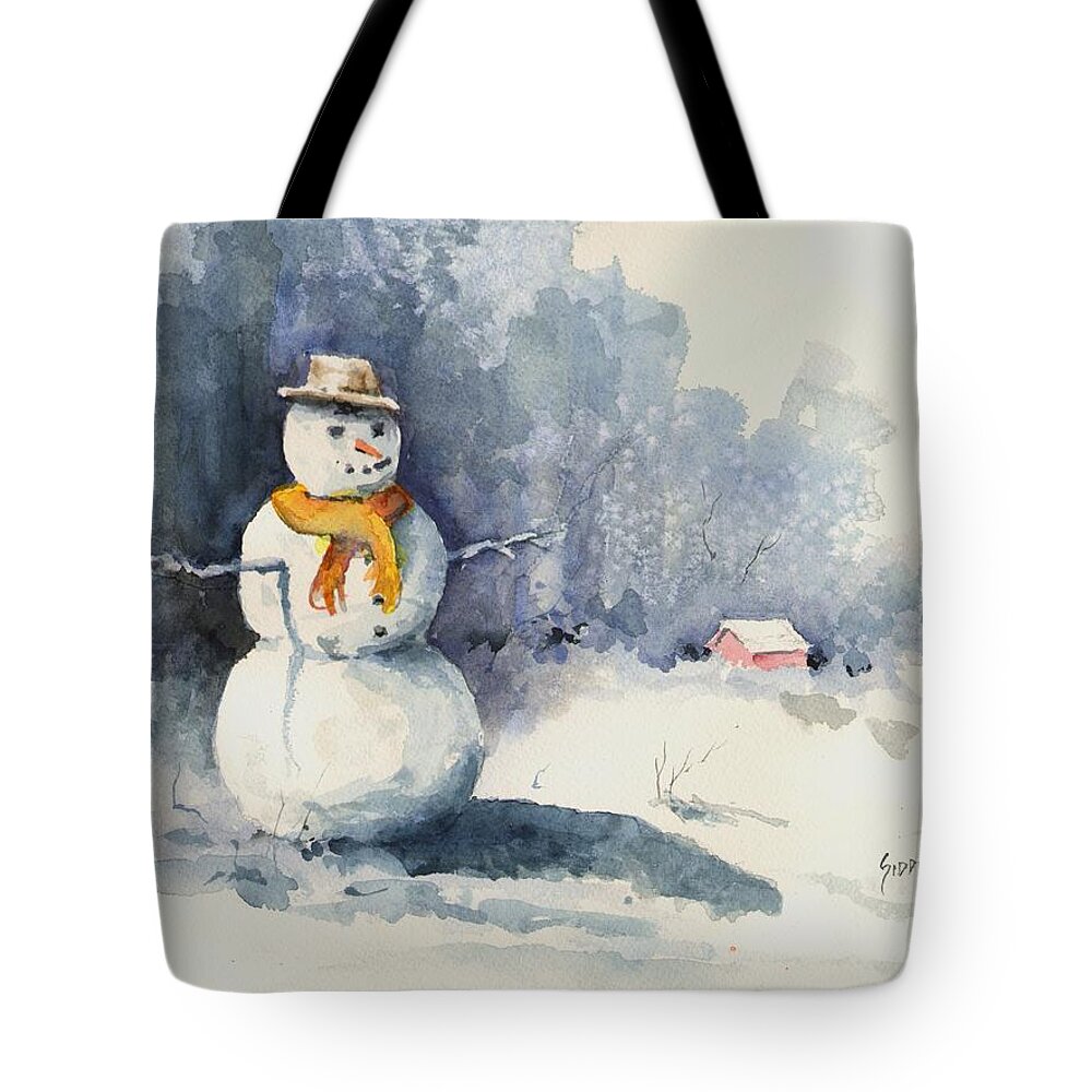 Snow Tote Bag featuring the painting Snowman by Sam Sidders