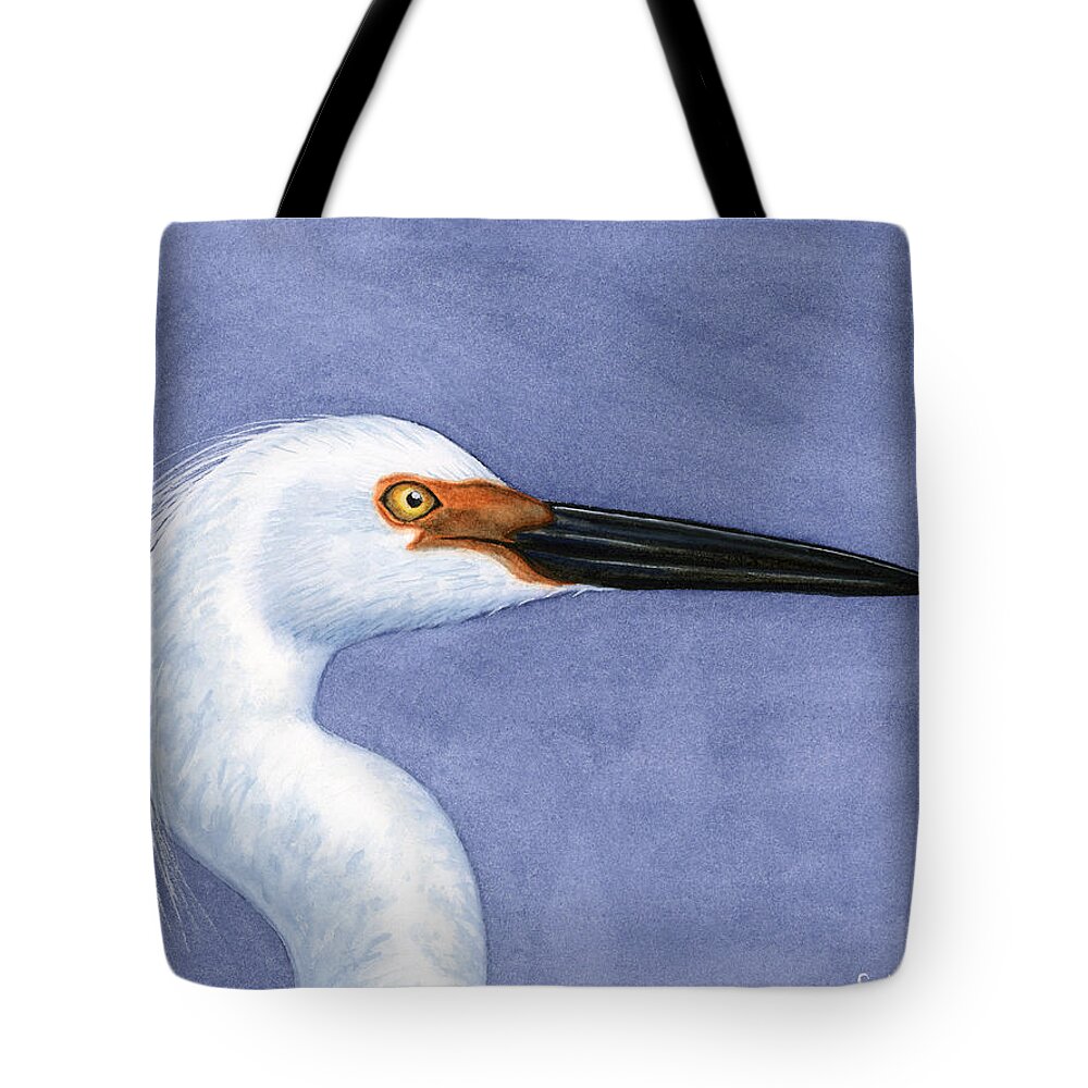 Snowy Tote Bag featuring the painting Snowy Egret Portrait by Charles Harden