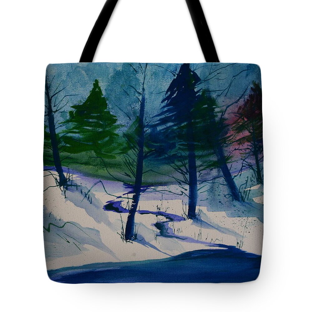 Snowy Landscape Tote Bag featuring the painting Snowy Study by Julie Lueders 