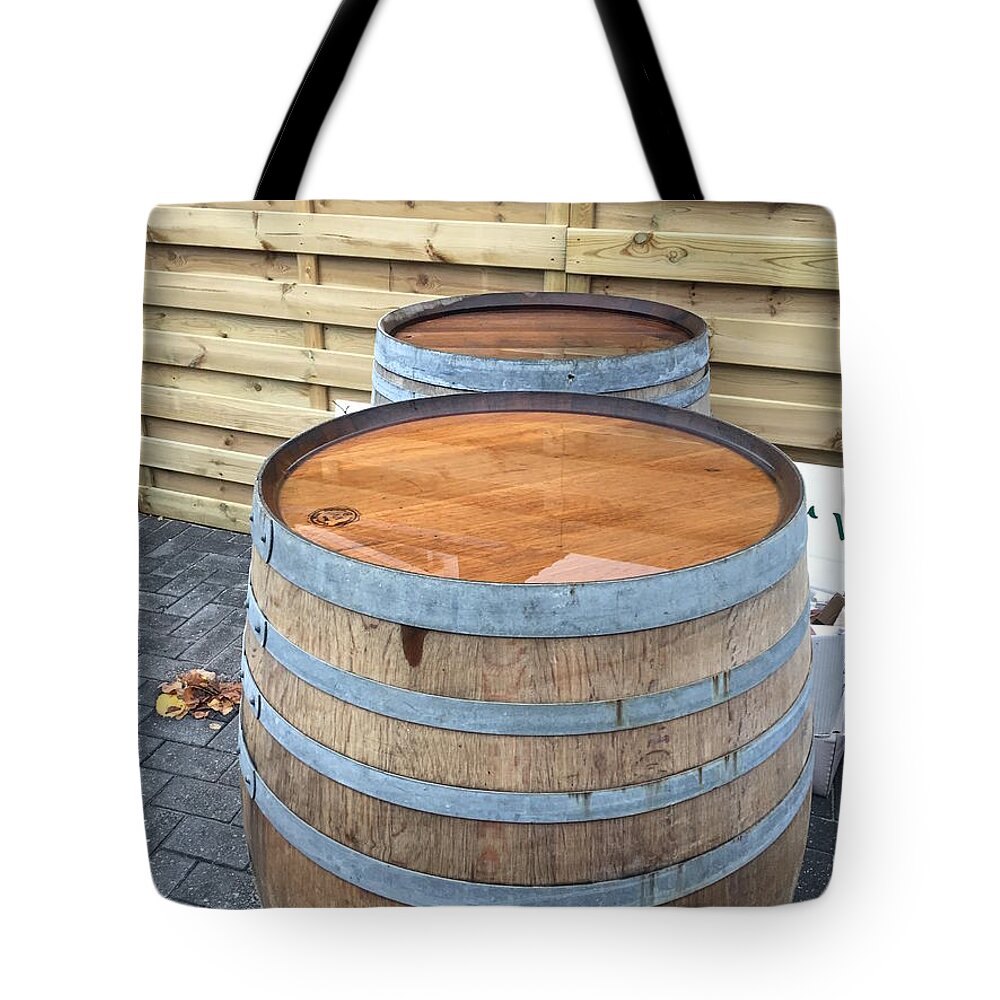 Barrels Tote Bag featuring the photograph Soaked Barrels by Evan N