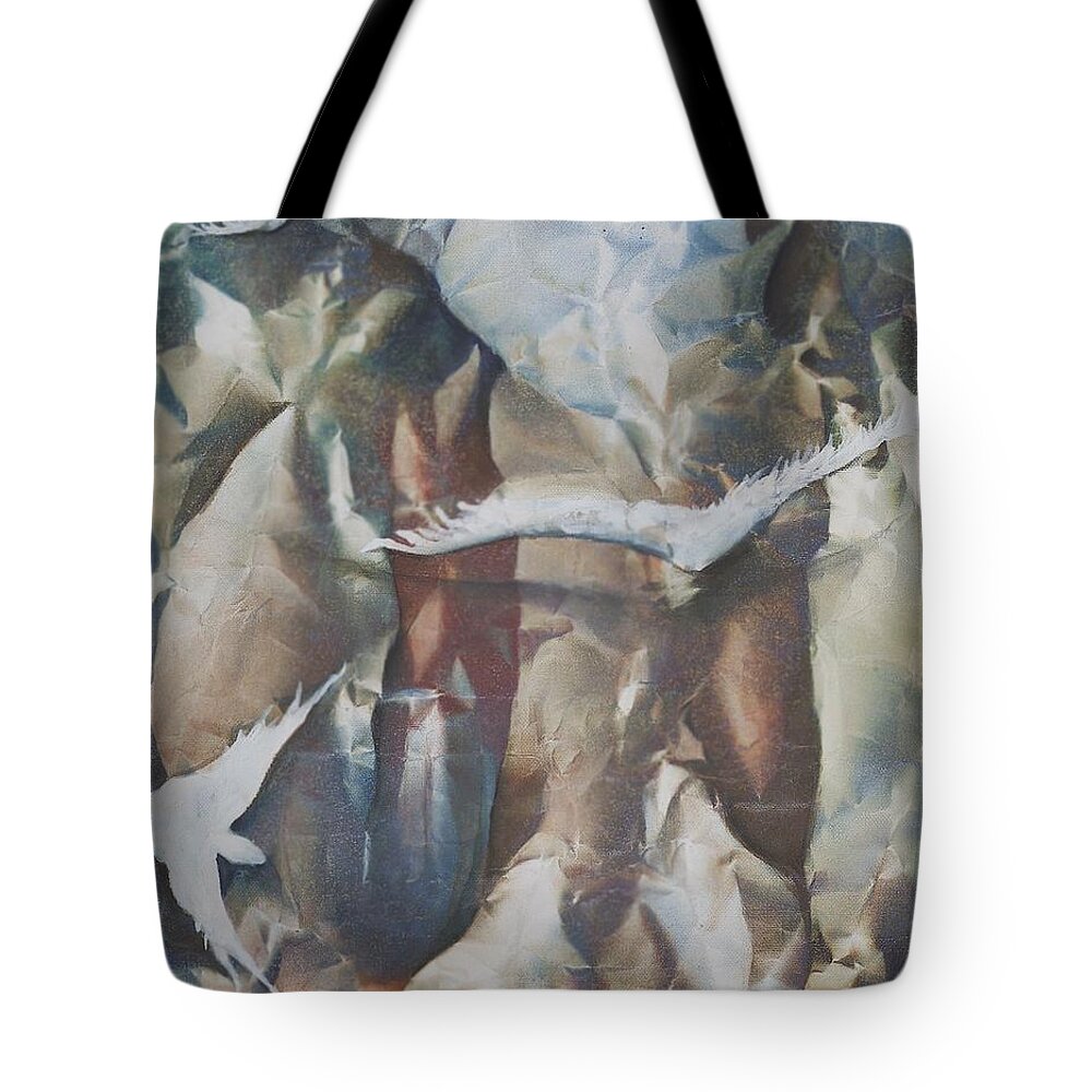 Soft Abstract Birds In Flight Warm And Cool Tones Tote Bag featuring the painting Soft Flight by Jan VonBokel