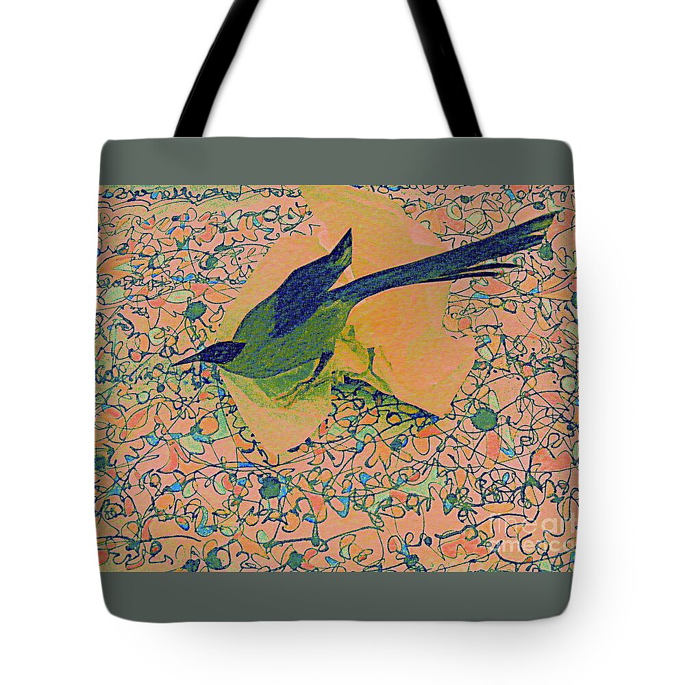 Mixed Media Abstract Bird Tote Bag featuring the mixed media Soft Landing by Nancy Kane Chapman