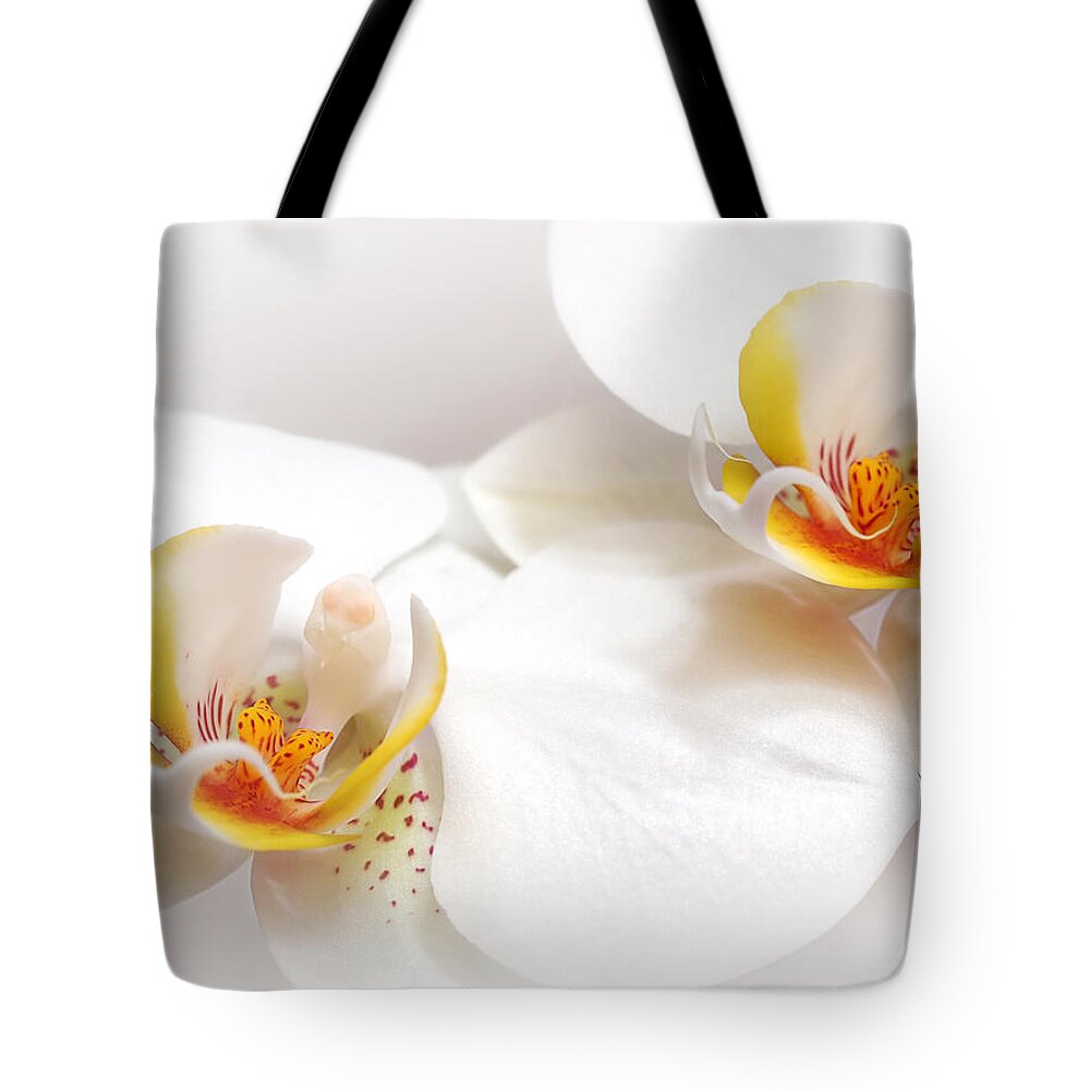 Soft White Orchid Tote Bag featuring the photograph Soft White Orchid Pair by Gill Billington