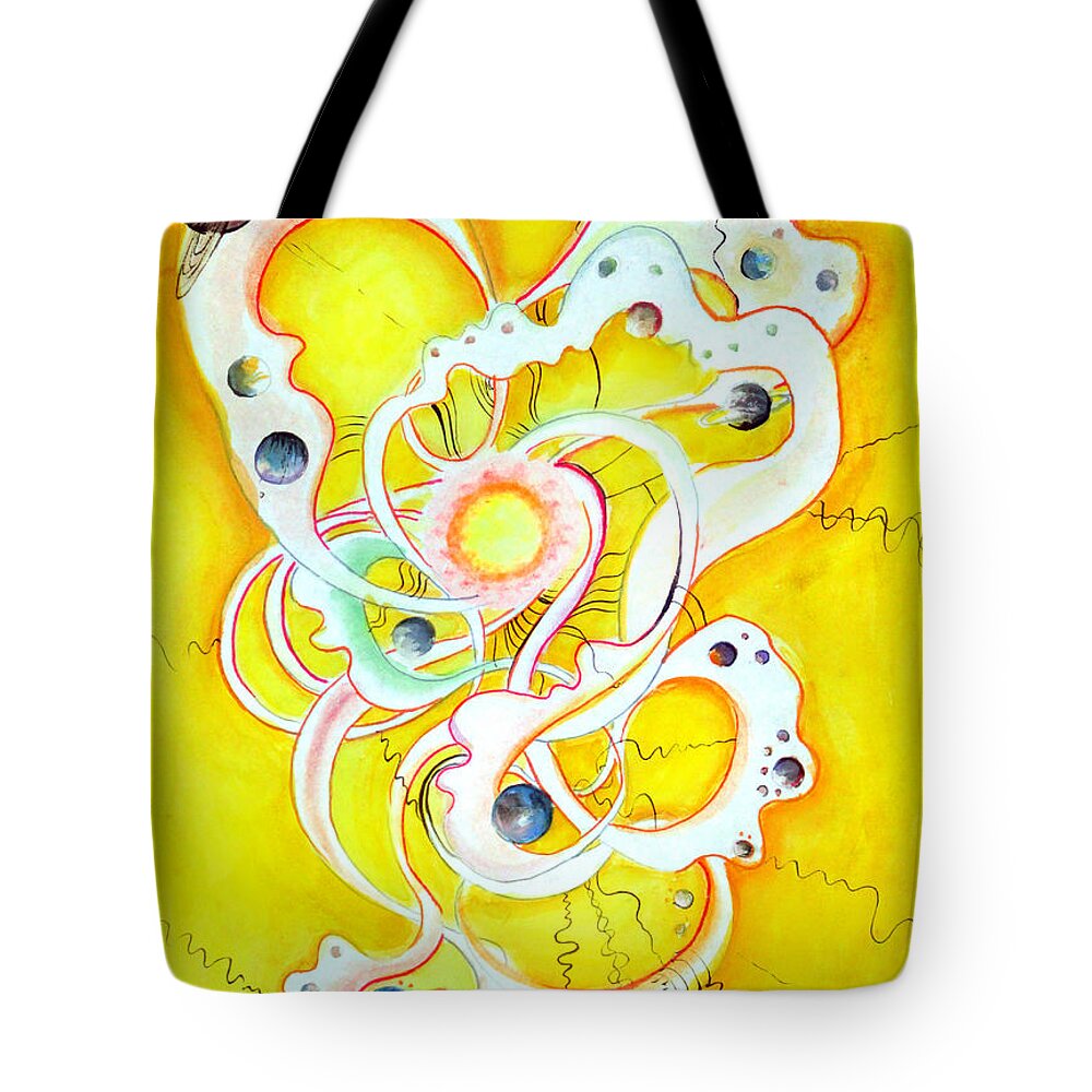 Solar Tote Bag featuring the painting Solar system and its energy by Sofia Goldberg