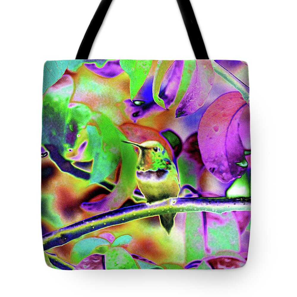 Hummingbirds Tote Bag featuring the photograph Solarized Hummer by Wendy McKennon