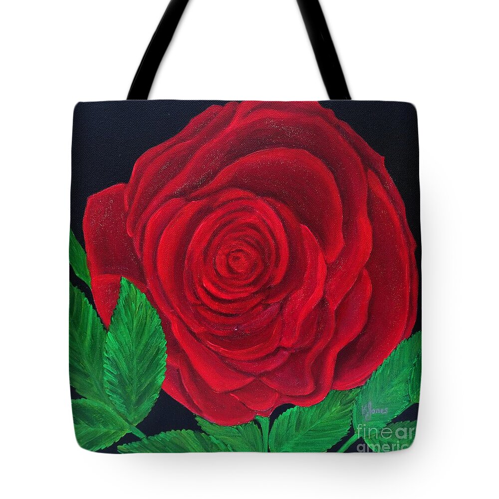 Red Rose Tote Bag featuring the painting Solitary Red Rose by Karen Jane Jones