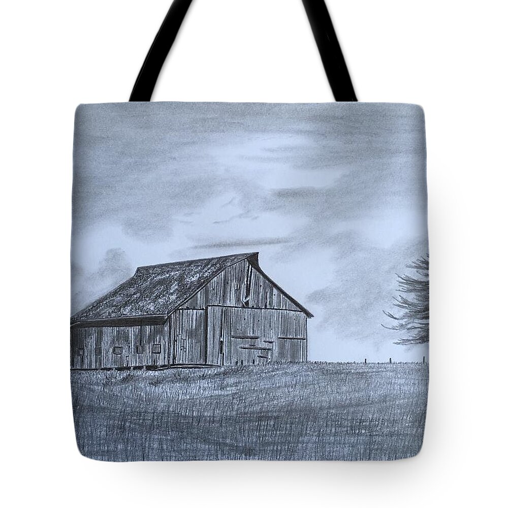 Barn Tote Bag featuring the drawing Solitude by Tony Clark