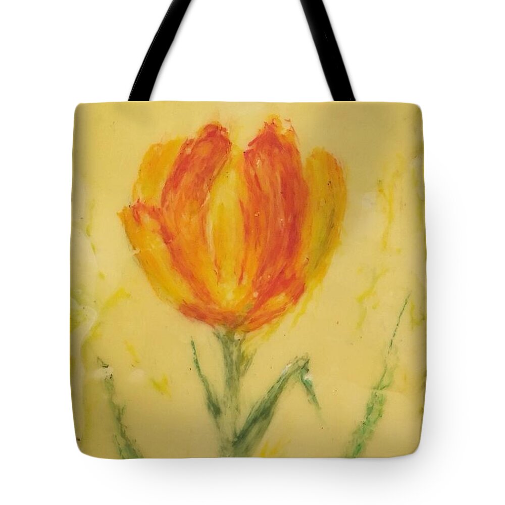 Encaustic Tote Bag featuring the painting Solo Tulip by Christine Chin-Fook