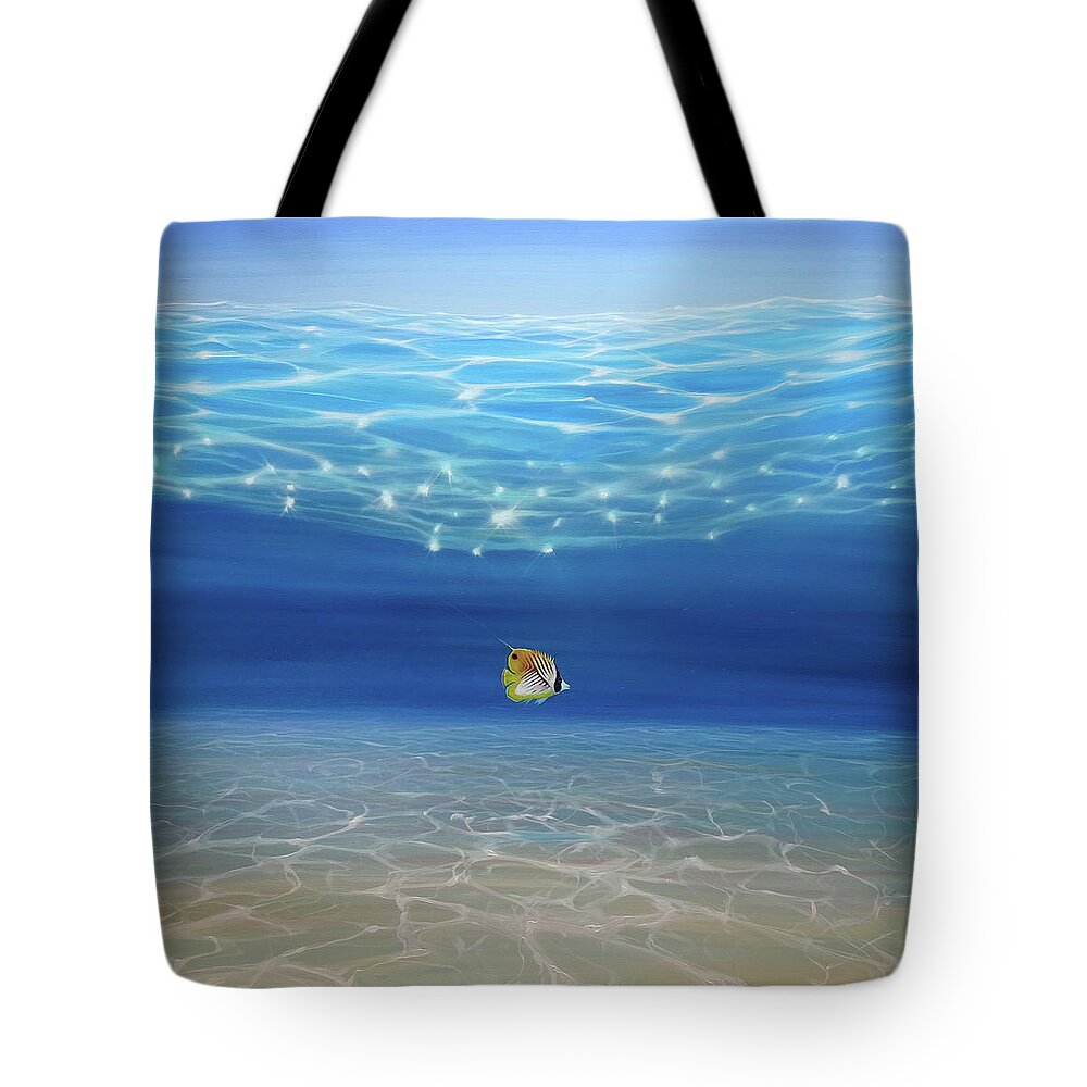 Large Seascape Painting Tote Bag featuring the painting Solo Under the Turquoise Sea by Gill Bustamante