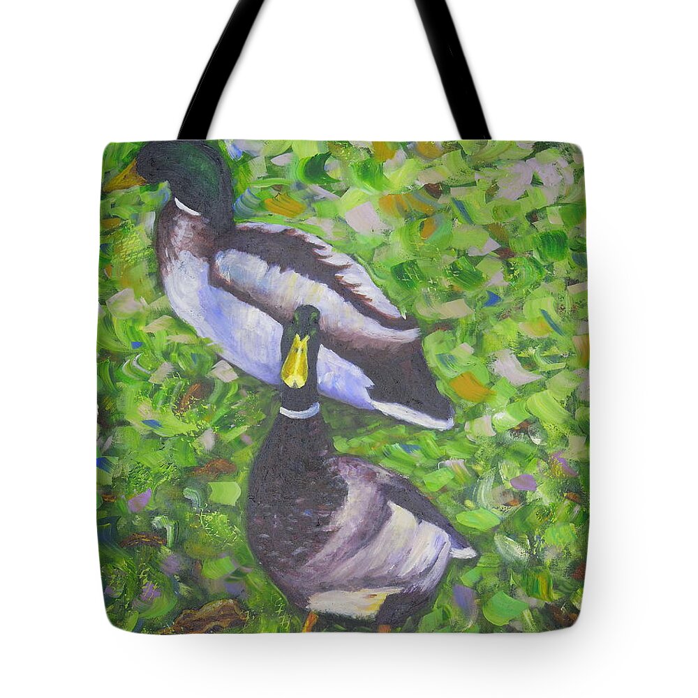 Art Tote Bag featuring the painting Somerset Ducks by Shirley Wellstead