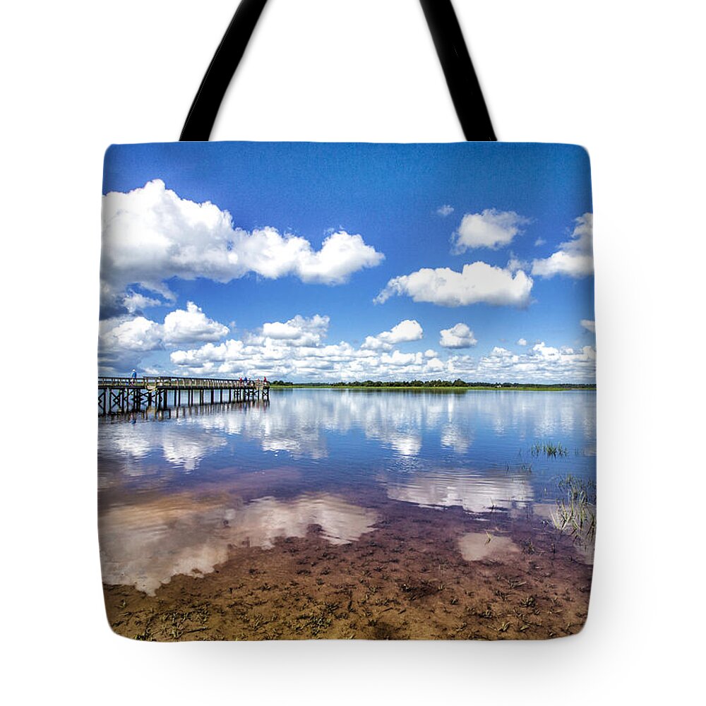 Clouds And Water Print Tote Bag featuring the digital art Something To Reflect On by Phil Mancuso