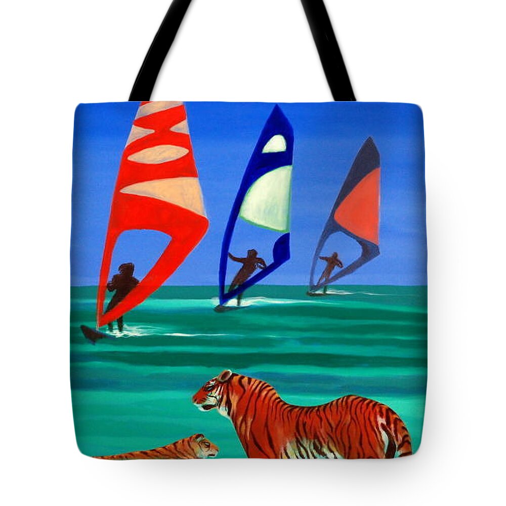 Tigers Tote Bag featuring the painting Tigers Sons of the Sun by Enrico Garff