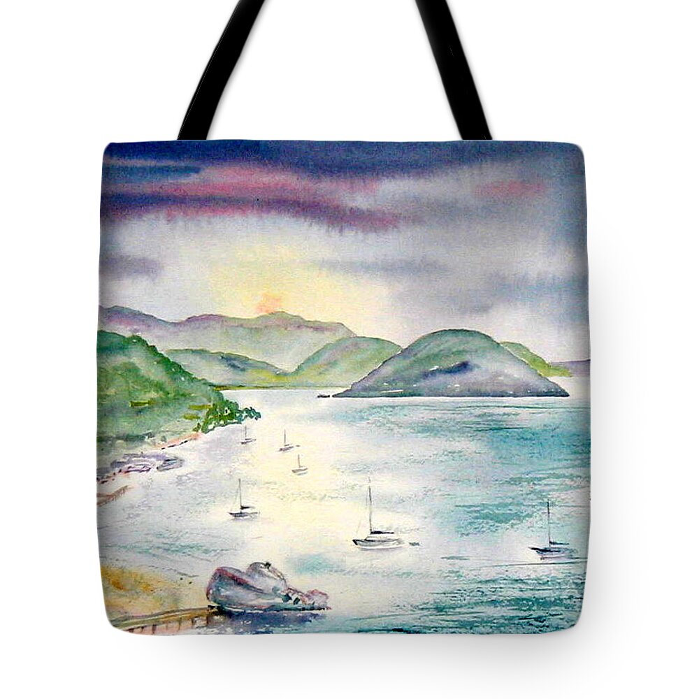 Tortola Tote Bag featuring the painting Sopers Hole Sunset by Diane Kirk