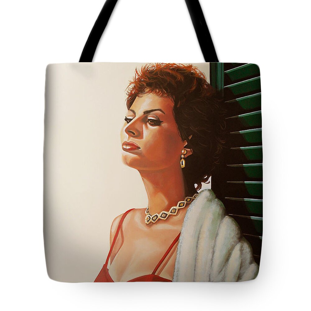 Sophia Loren Tote Bag featuring the painting Sophia Loren by Paul Meijering