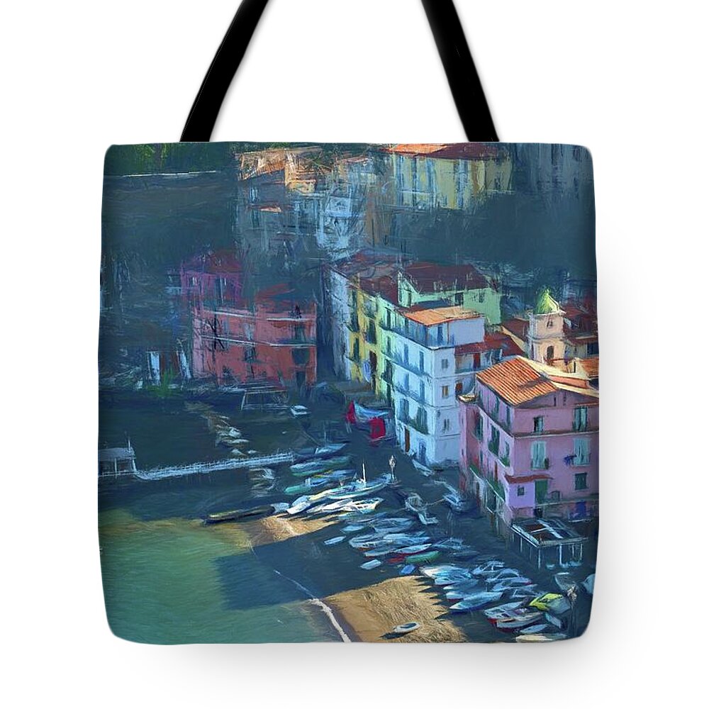 Photopainting Tote Bag featuring the photograph Sorrento Marina Grande Colored Pencil by Allan Van Gasbeck