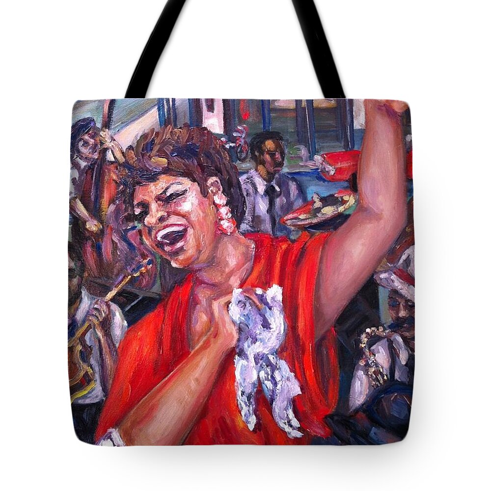 New Orleans Tote Bag featuring the painting Shake That Tambourine by Beverly Boulet
