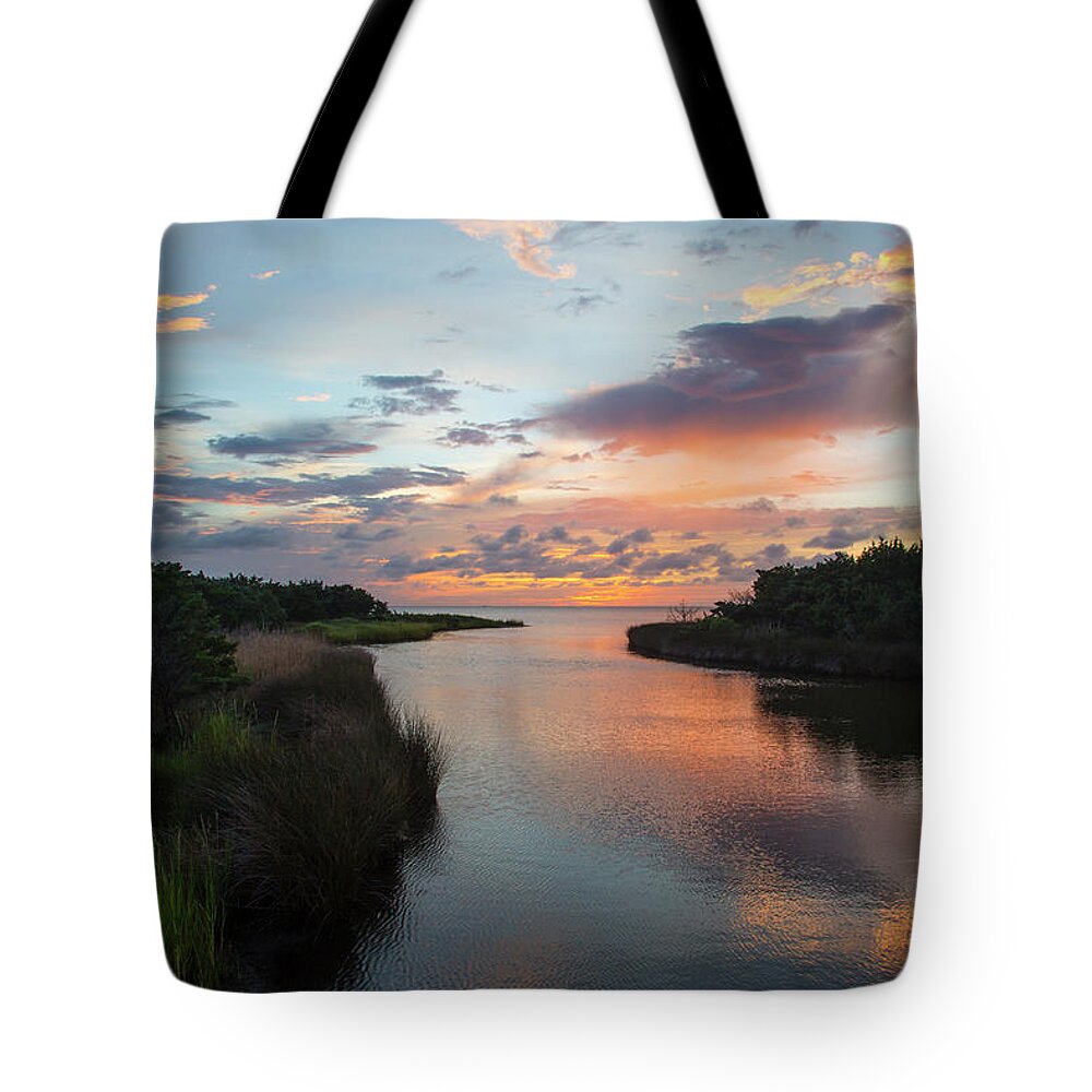 Outer Banks Tote Bag featuring the photograph Sound Side Sunset by Amy Jackson