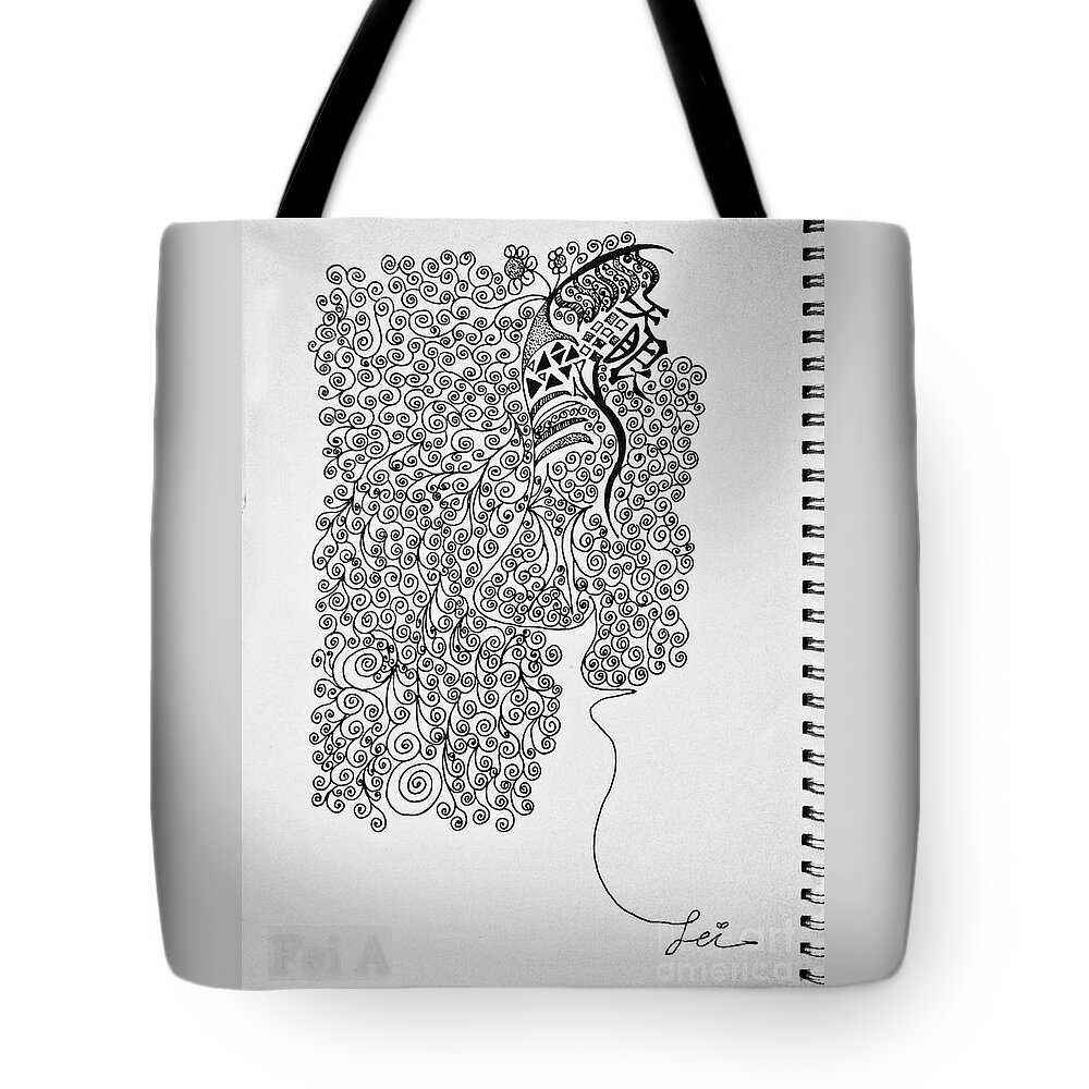 Abstract Tote Bag featuring the drawing Soundless Whisper by Fei A