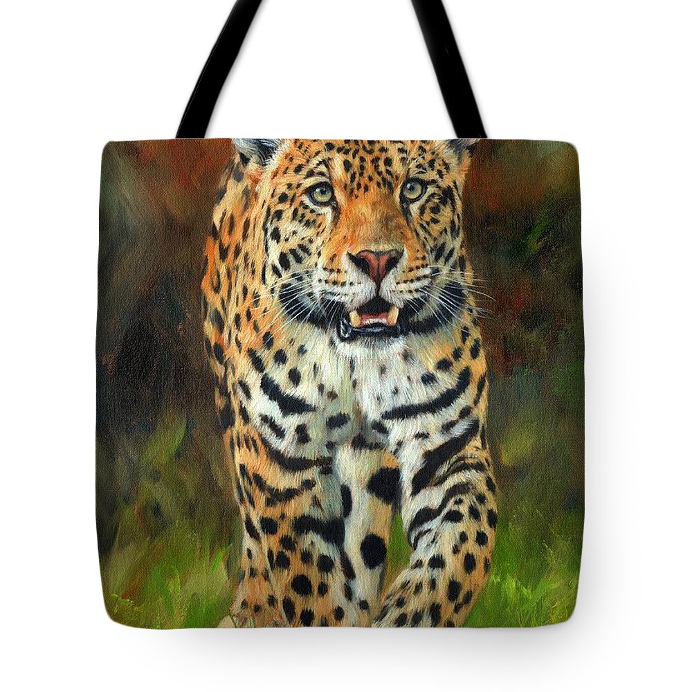 Jaguar Tote Bag featuring the painting South American Jaguar by David Stribbling