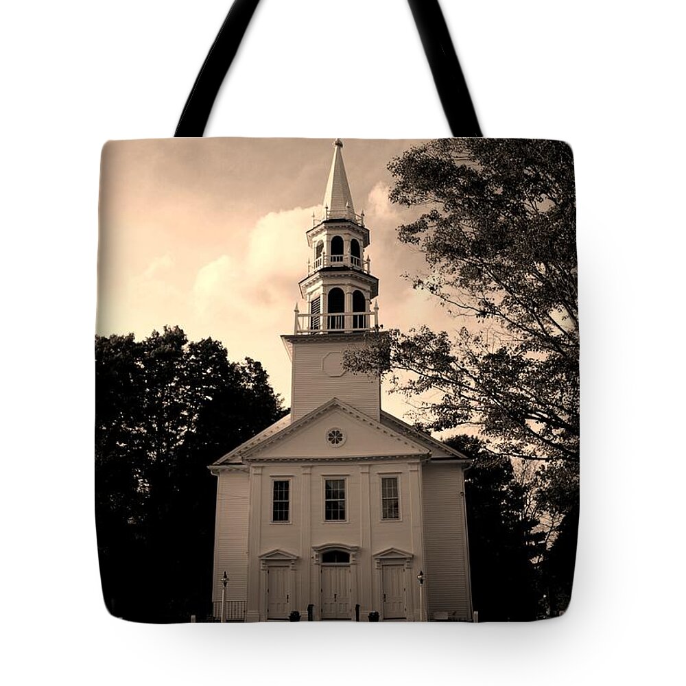 Church Tote Bag featuring the photograph South Britain Congregational Church by Dani McEvoy
