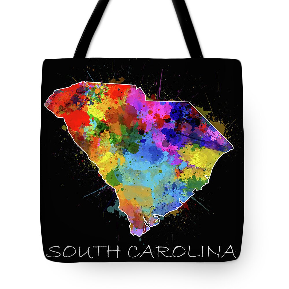 South Carolina Tote Bag featuring the digital art South Carolina Map Color Splatter 2 by Bekim M