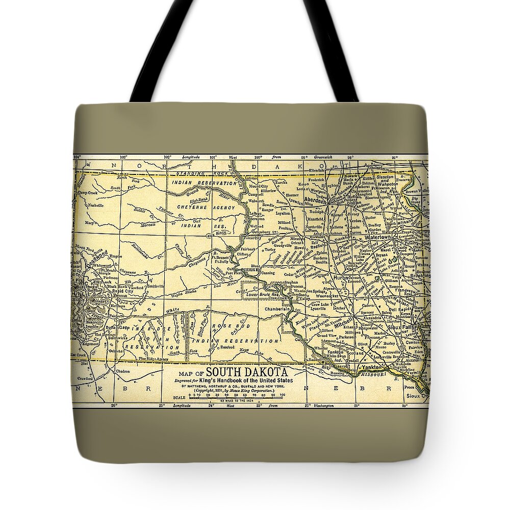 Map Tote Bag featuring the photograph South Dakota Antique Map 1891 by Phil Cardamone