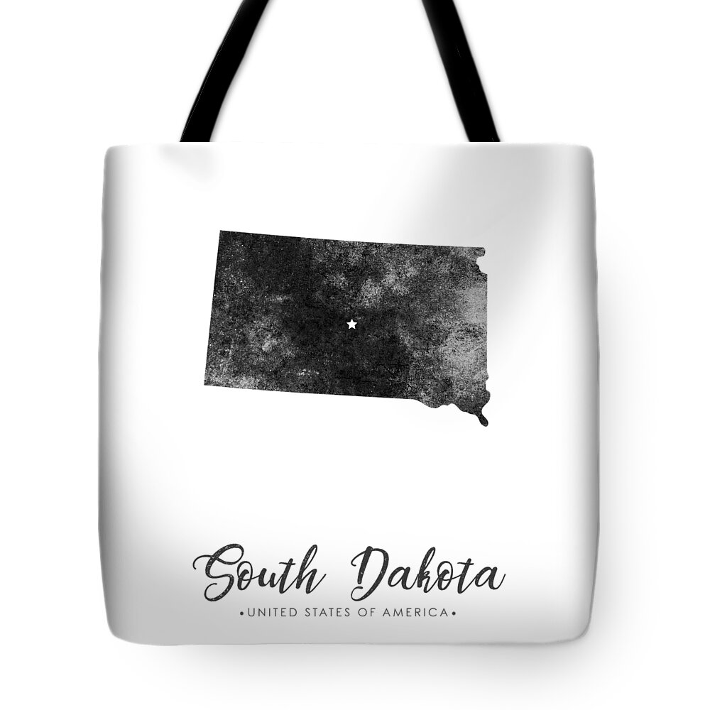 South Dakota Tote Bag featuring the mixed media South Dakota State Map Art - Grunge Silhouette by Studio Grafiikka