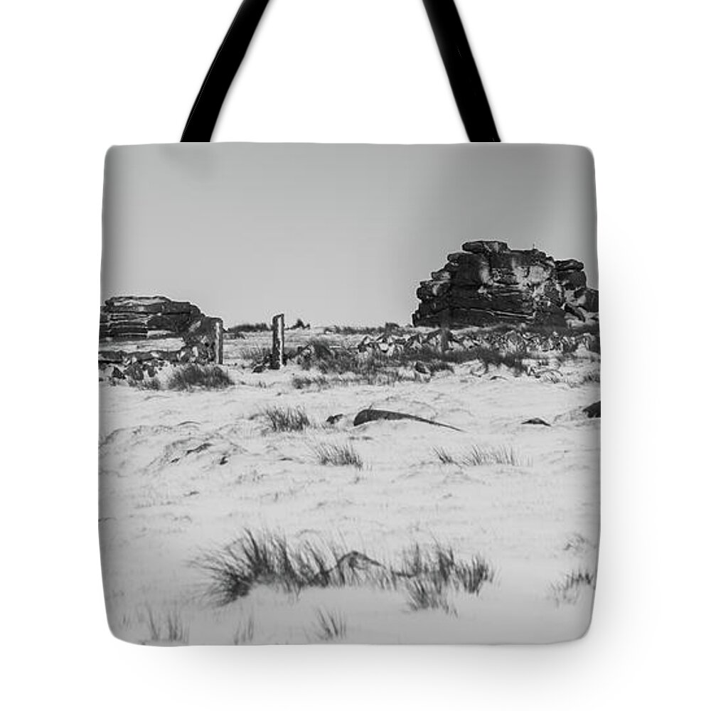 Snow Tote Bag featuring the photograph South Hessary Tor in the Snow by Helen Jackson