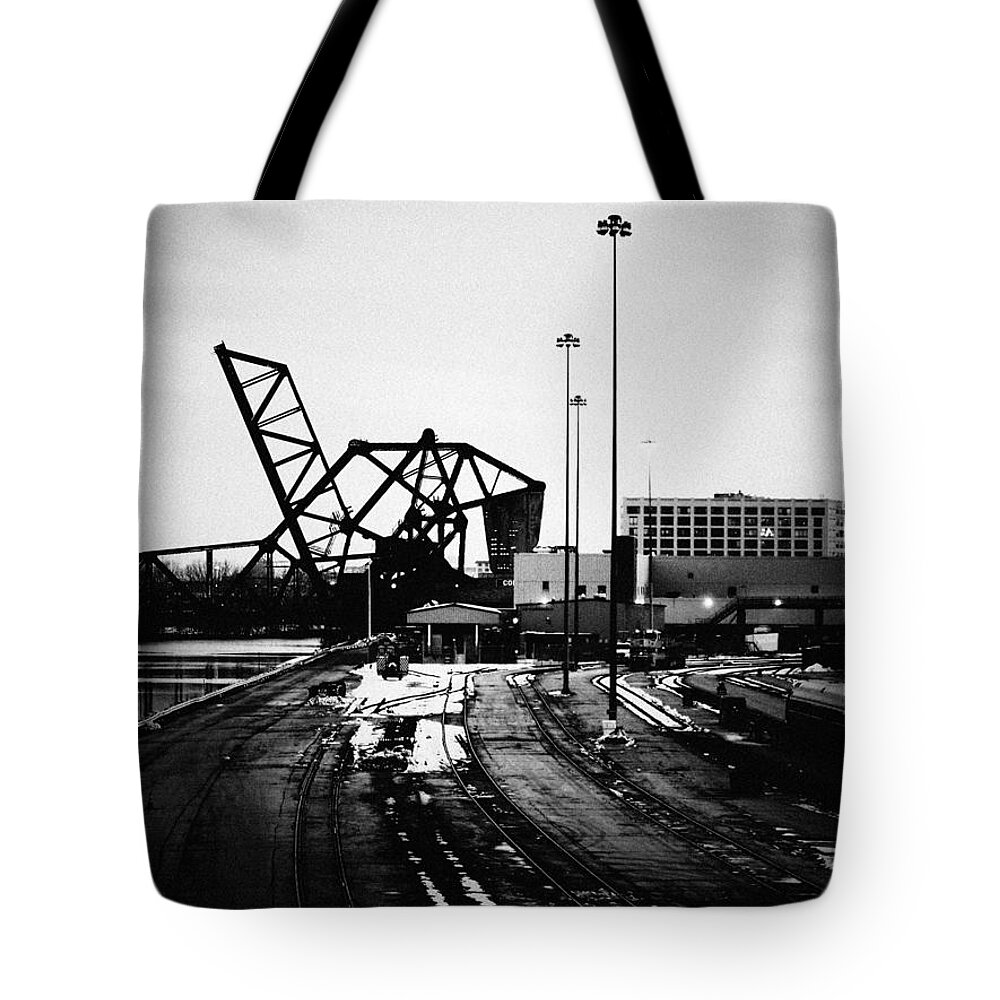 Downtown Tote Bag featuring the photograph South Loop Railroad Bridge by Kyle Hanson