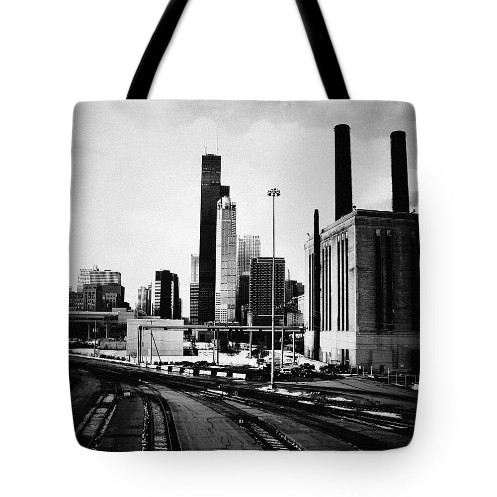 Downtown Tote Bag featuring the photograph South Loop Railroad Yard by Kyle Hanson