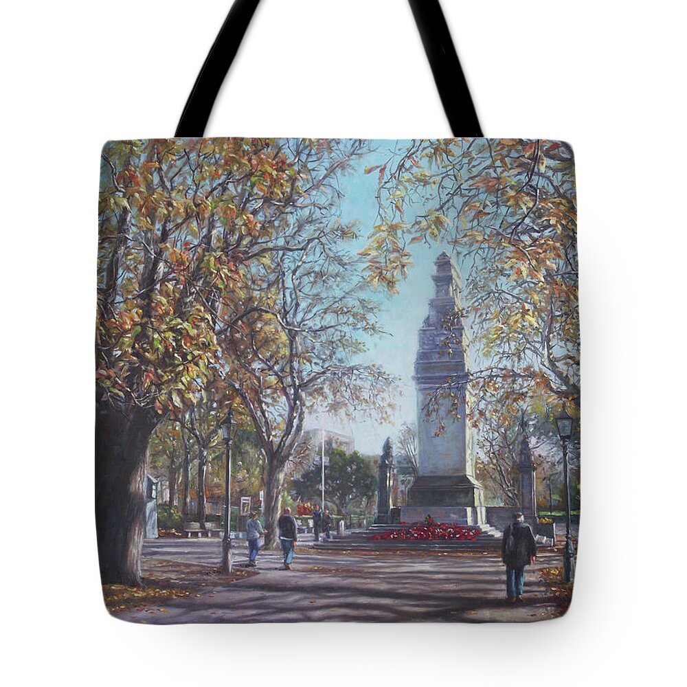 Southampton Tote Bag featuring the painting Southampton Cenotaph Autumn by Martin Davey