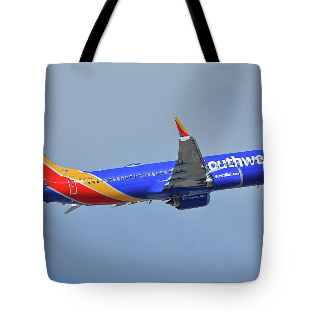 Airplane Tote Bag featuring the photograph Southwest Boeing 737-8 Max N8708Q Phoenix Sky Harbor October 10 2017 by Brian Lockett