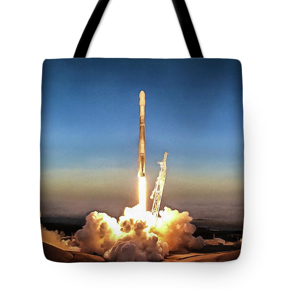 Spacex Tote Bag featuring the photograph SpaceX Iridium-5 mission Falcon 9 rocket launch by Photo SpaceX Edit M Hauser