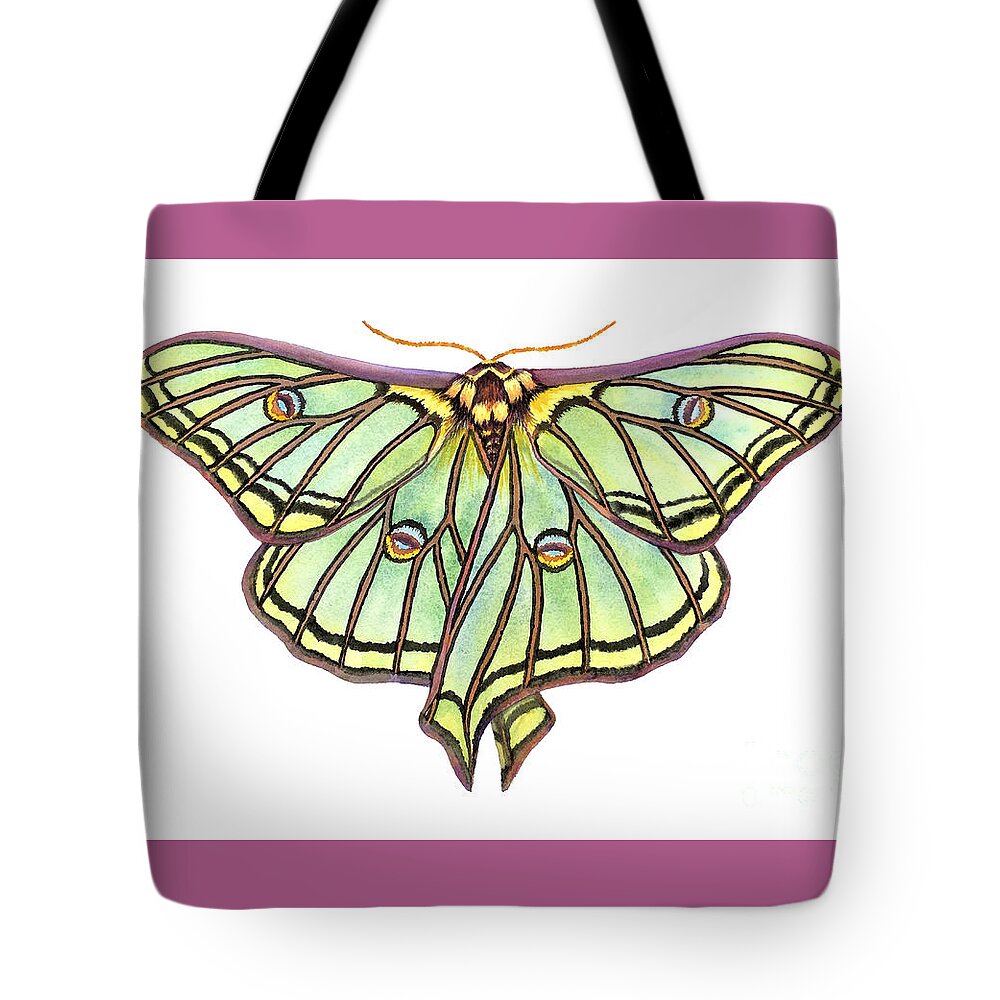 Spanish Moon Moth Tote Bag featuring the painting Spanish Moon Moth by Lucy Arnold