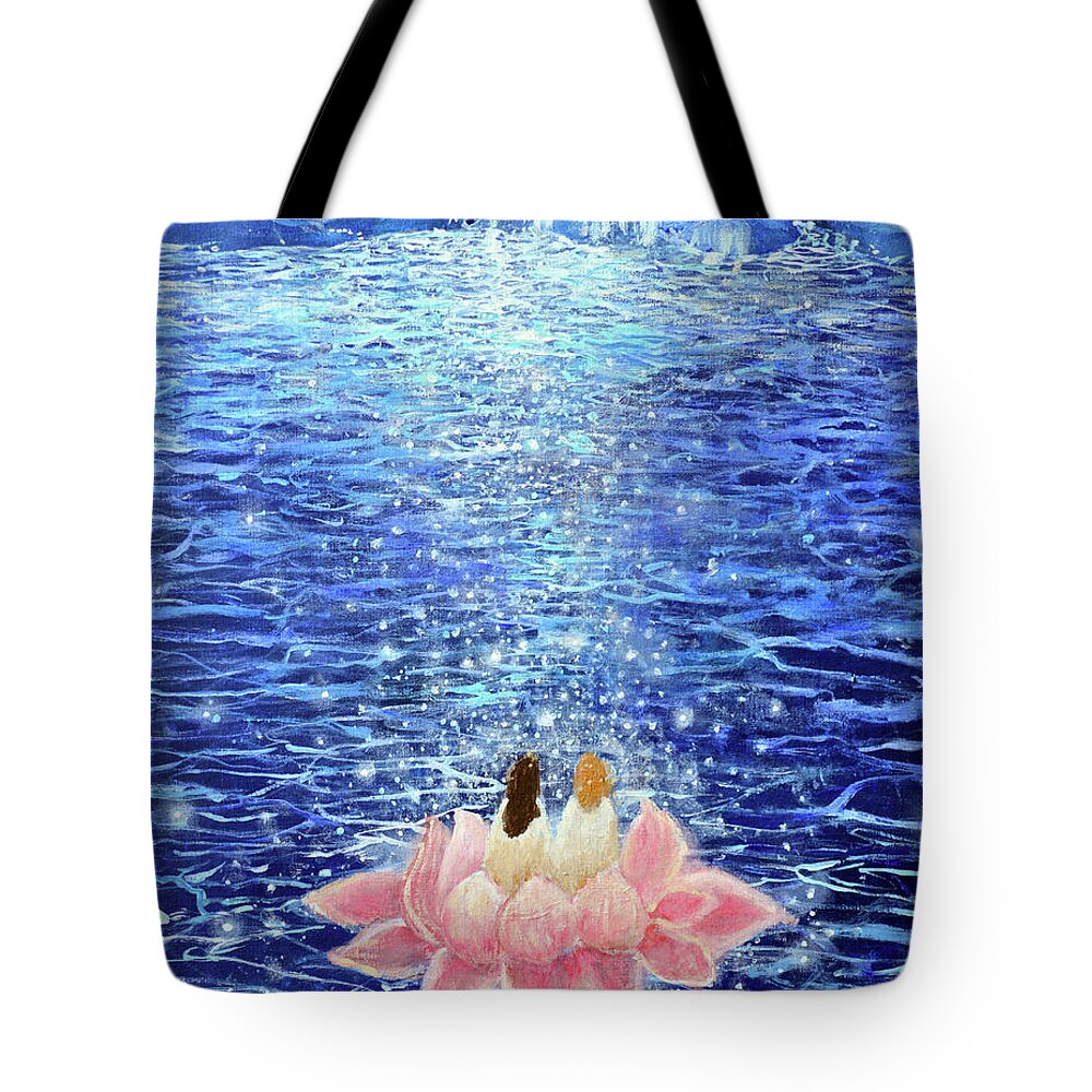 Lotus Flower In The Moonlight Tote Bag featuring the painting Sparkle Souls by Ashleigh Dyan Bayer