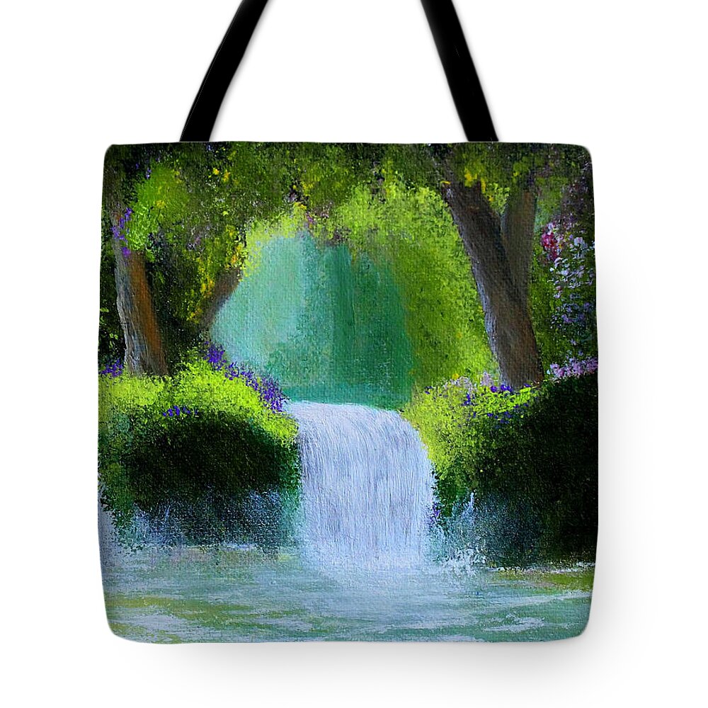 Waterfall Tote Bag featuring the painting Sparkling Waterfall by Manju Raj