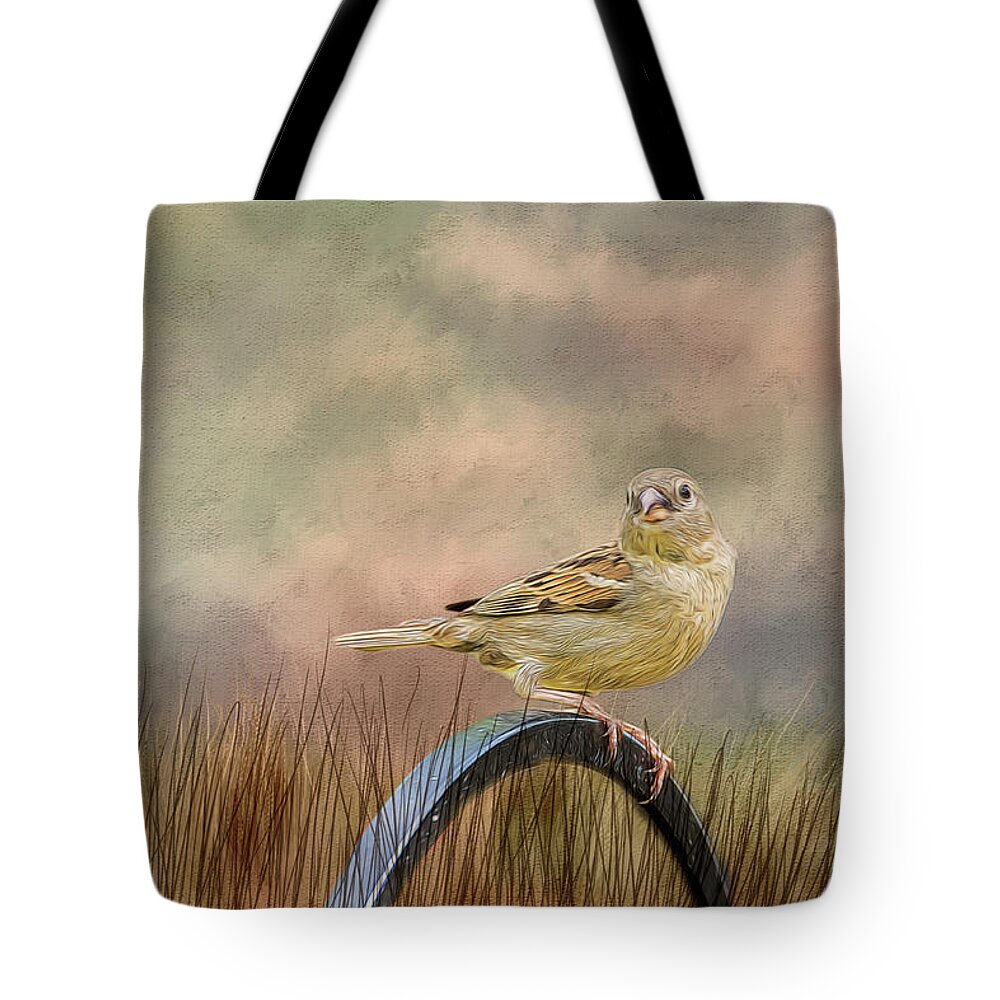 Sparrow Tote Bag featuring the photograph Sparrow in the Grass by Cathy Kovarik