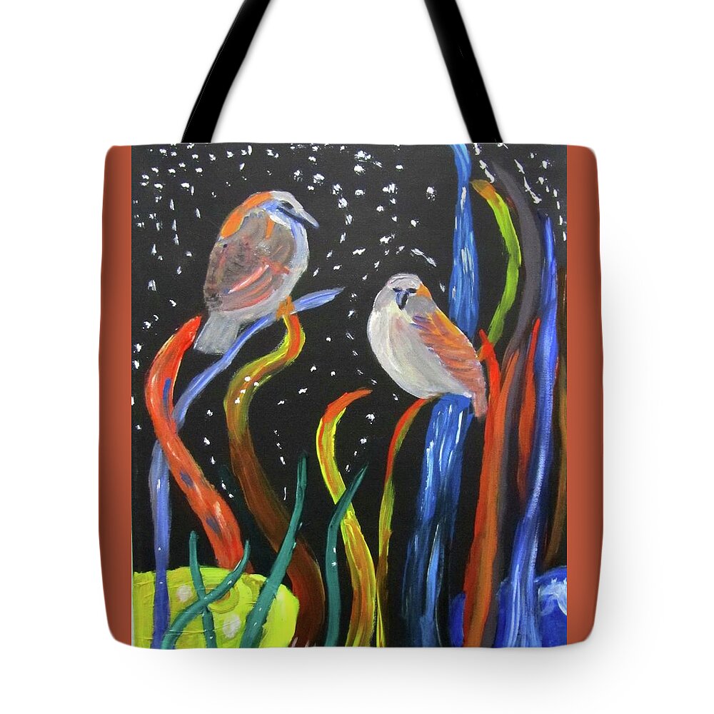 Sparrows Tote Bag featuring the painting Sparrows inspired by Chihuly by Linda Feinberg
