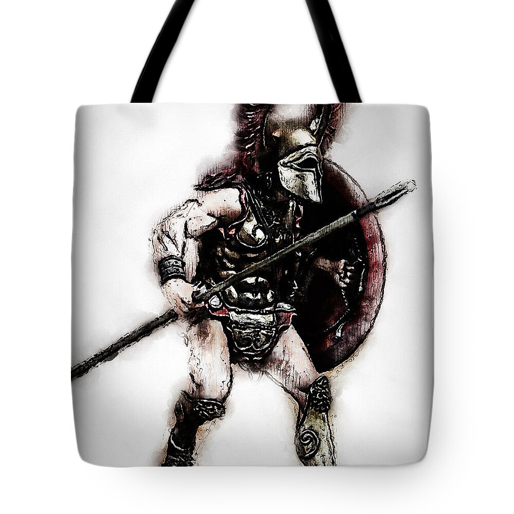 Spartan Warrior Tote Bag featuring the painting Spartan Hoplite - 24 by AM FineArtPrints