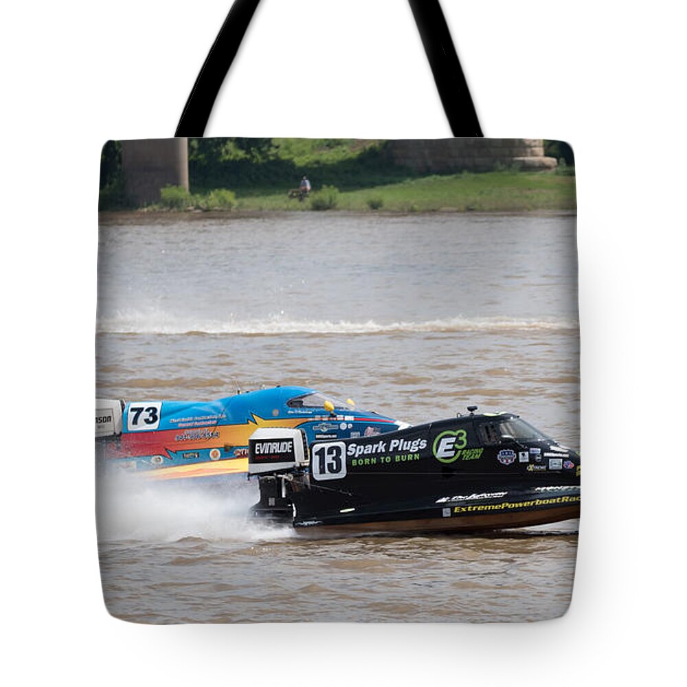 Speed Boat Tote Bag featuring the photograph Speed Boats On The Ohio by Holden The Moment